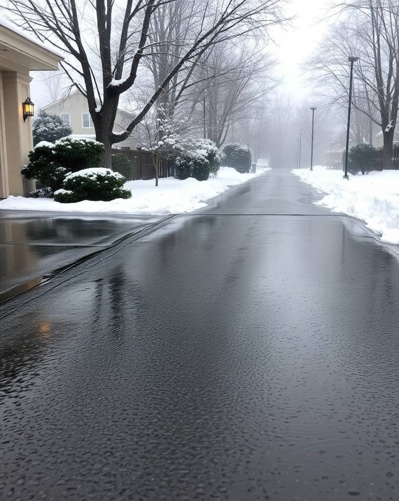 pic6178 wet road cleared of snow after a blizzard