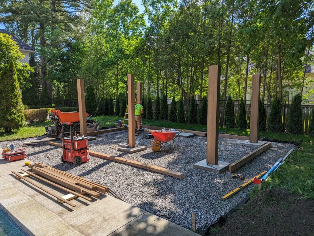 gazebo legs being installed on footings