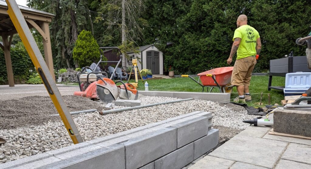 active job site preparing for interlock pavers
