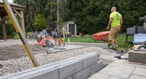 active job site preparing for interlock pavers