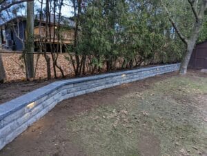 high end retaining wall with led lighting in etobicoke
