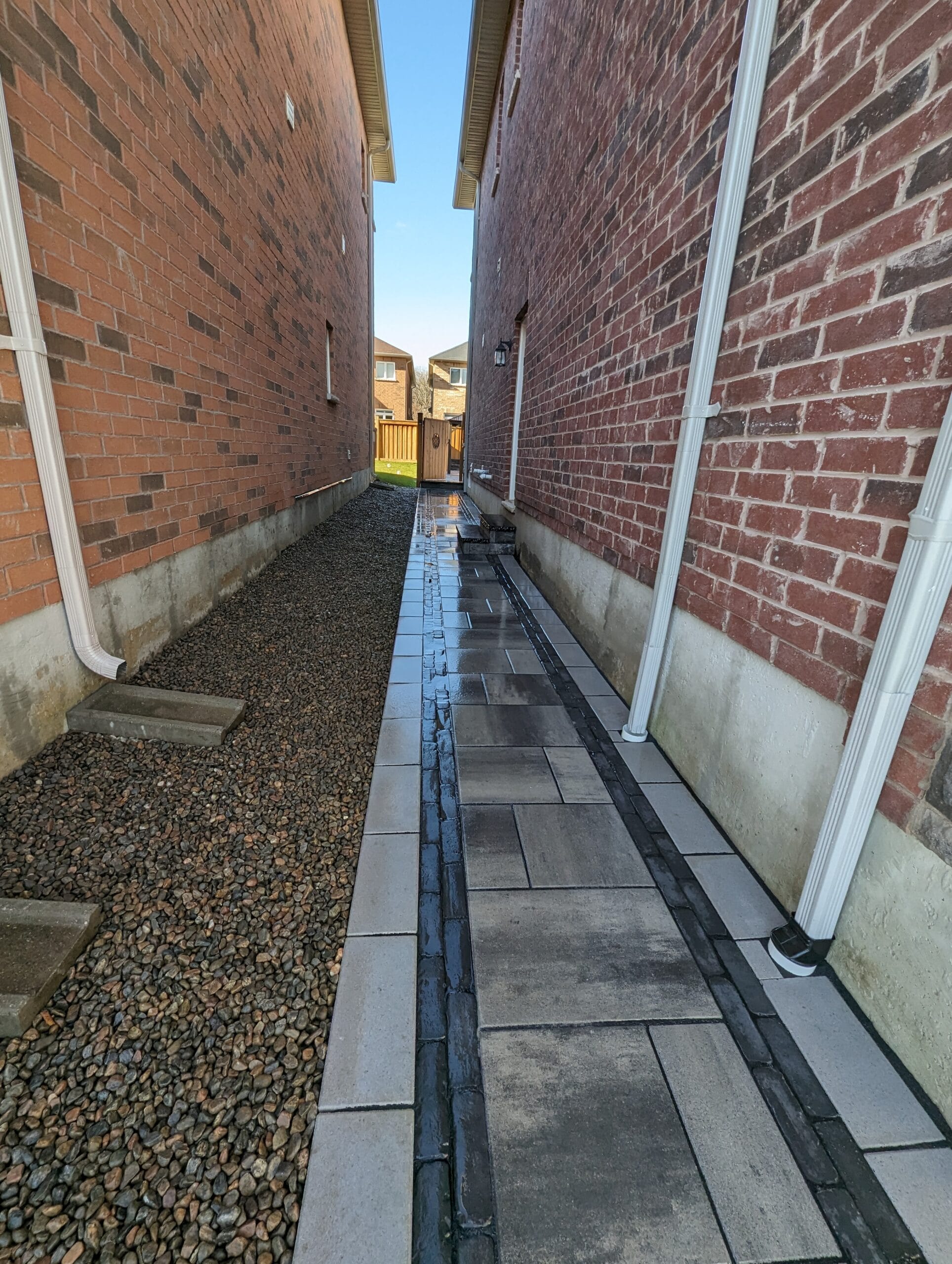 Modern interlock pathway with river stone